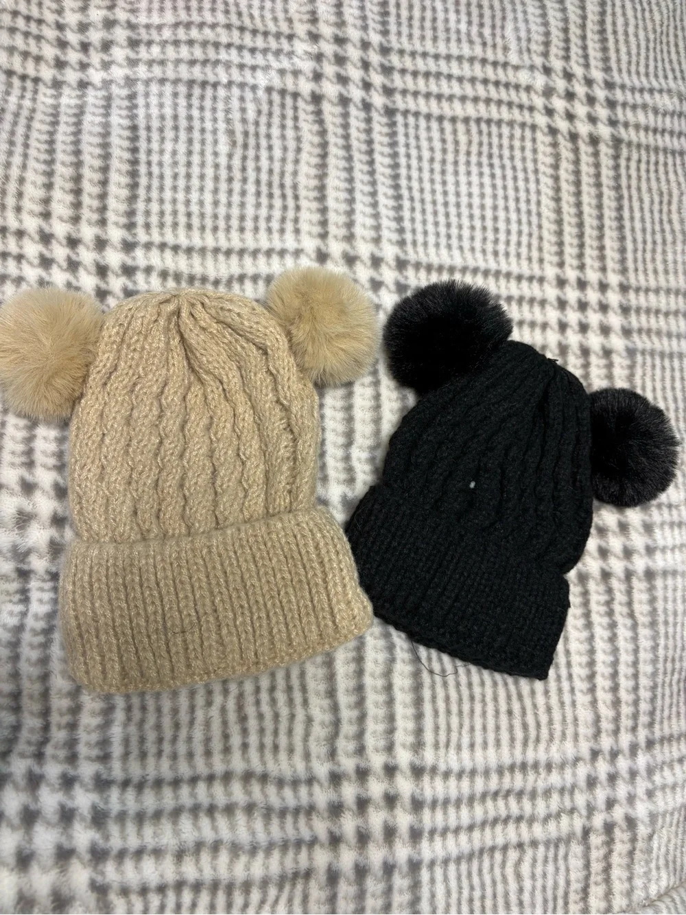 Cozy Kids Pom-Pom Knit Beanies — Pink, White, Black, Beige